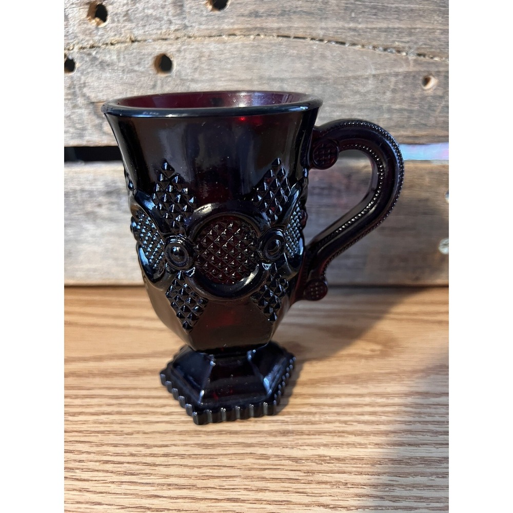 Avon Cape Cod Ruby Red Glass Footed Irish Coffee Cup, 5" Tall x 3" Diameter